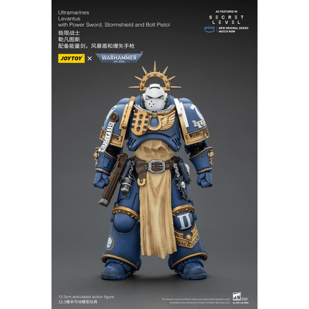 Warhammer 40K Ultramarines Levantus with Power Sword, Stormshield and Bolt Pistol Action Figure JoyToy JT02793
